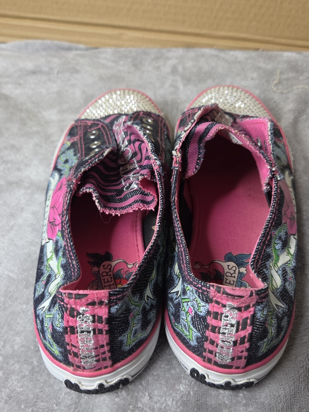Skechers Twinkle Toes Womens Sneakers Pink Black Striped Canvas Laceless Y2K - Picture 4 of 11